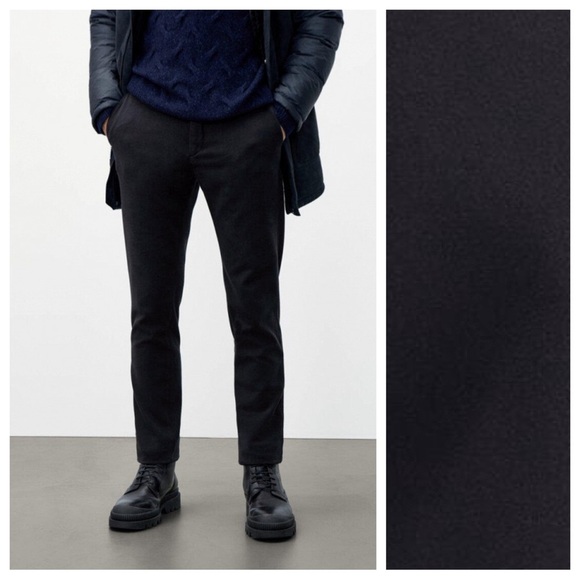 Massimo Dutti Navy Blue Cotton Blend Slim Fit Chino